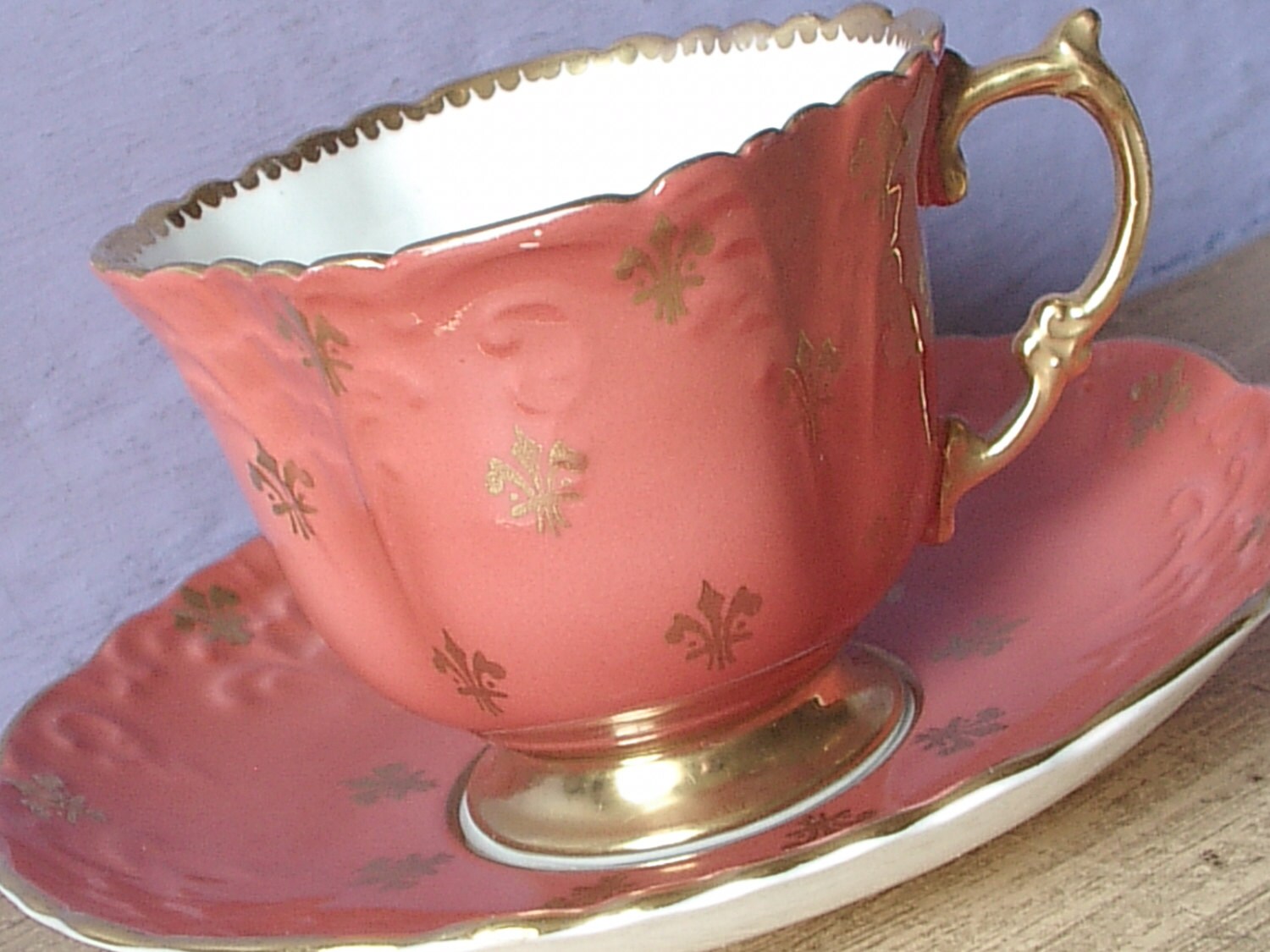 Antique Aynsley orange tea cup and saucer bone by ShoponSherman