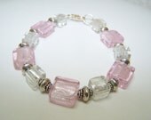Pink and clear glass foil lined bracelet set
