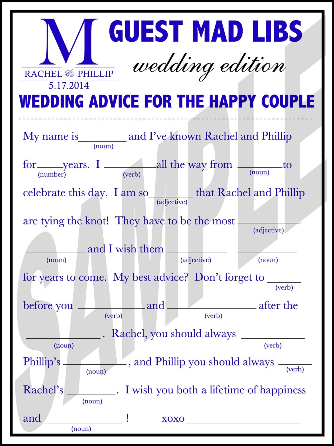 Weddings Mad Libs With Matching Directions Page by WeddingsByJamie