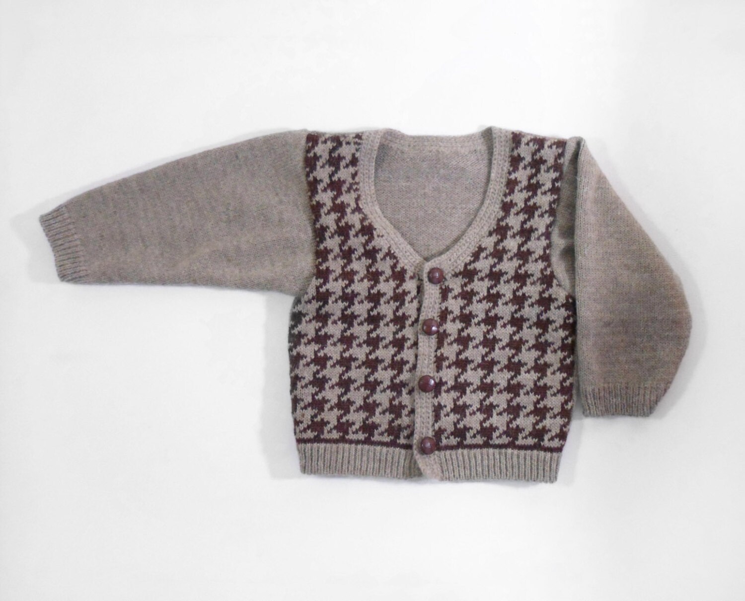 Knitted Boy Cardigan Gray Brown 2T Alpaca Merino Wool