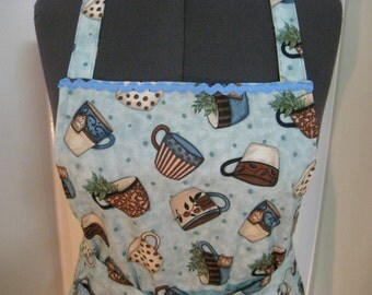 Tea Cups Women Apron.(Trimmed In Blue Rick Rack )