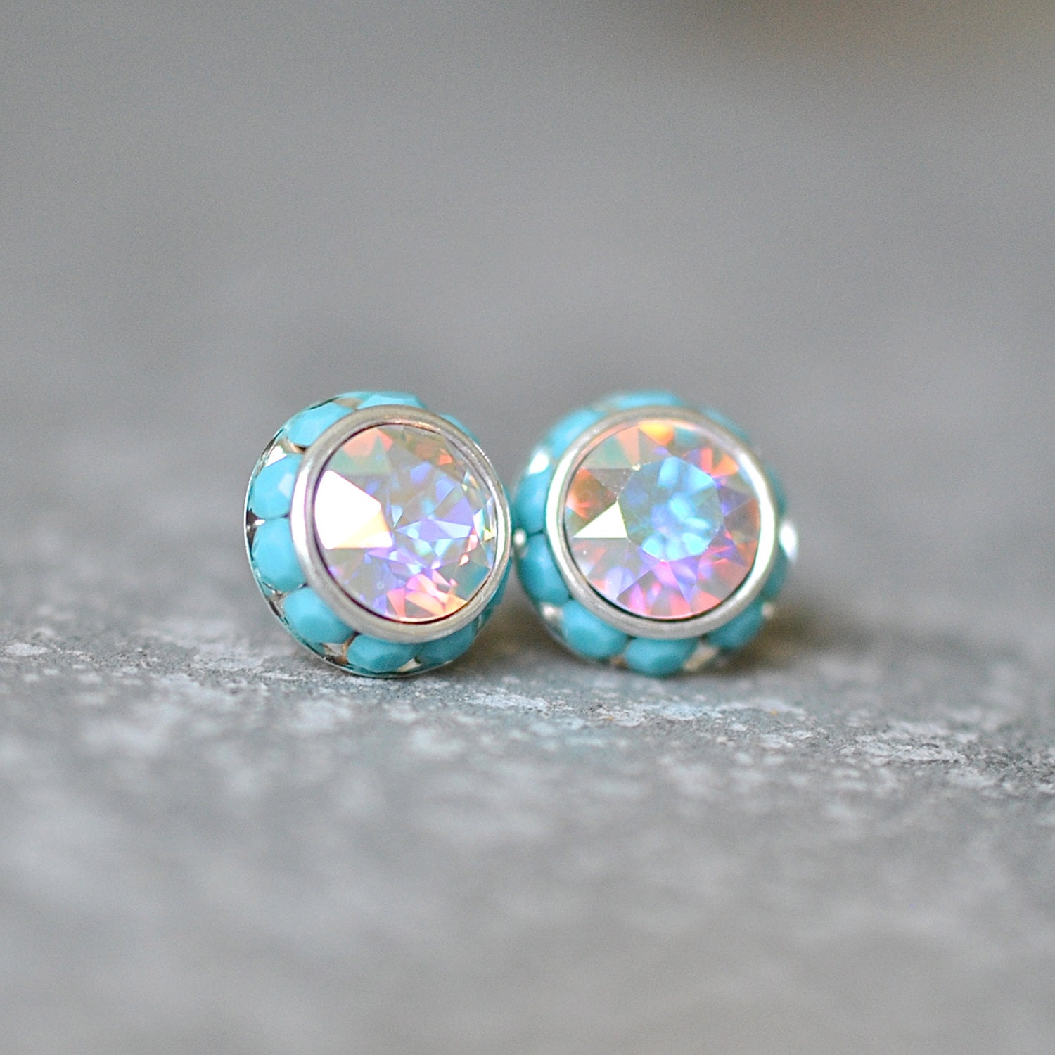 Aurora Borealis Halo Earrings Swarovski Crystal Northern