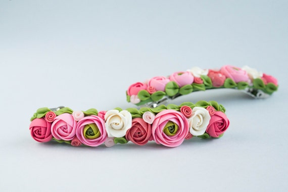 One Flowers hair clip  - polymer clay - wedding hair clip