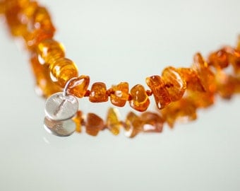 Baby teething necklace - personalized baby necklace - amber teething necklace - monogram jewelry - baltic amber necklace - golden