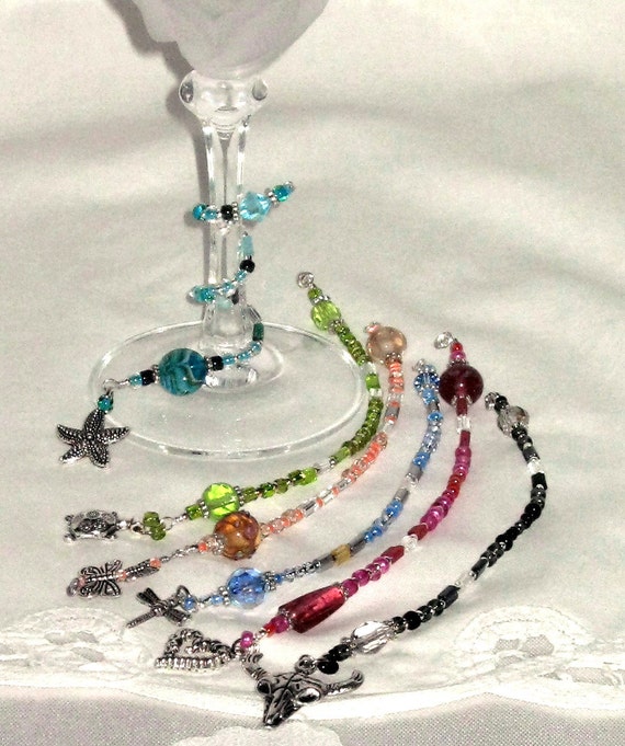 Items similar to Wine Stem Charms, Wine Stem Wraps Set of 6 Ze Twists