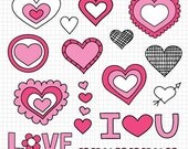 60% OFF SALE Doodled Hearts Valentine Vector Clip Art Instant Digital Download Il_170x135
