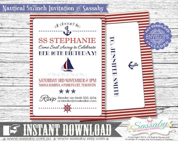 DIY Nautical Invitation - INSTANT DOWNLOAD - Editable & Printable Party Invitation by Sassaby Il_570xn