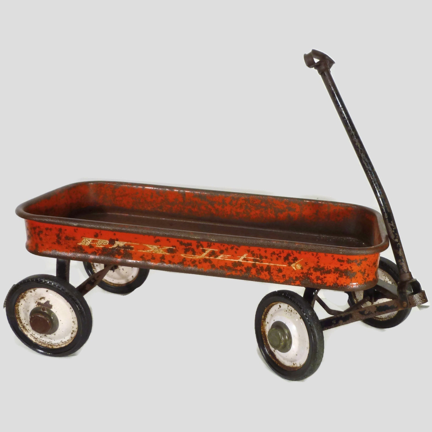 vintage red wagon rustic garden decor rex jet 60s