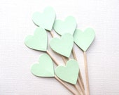 24 Mint Heart Cupcake Toppers, Party Decor, Weddings, Showers, Spring, Summer, Love