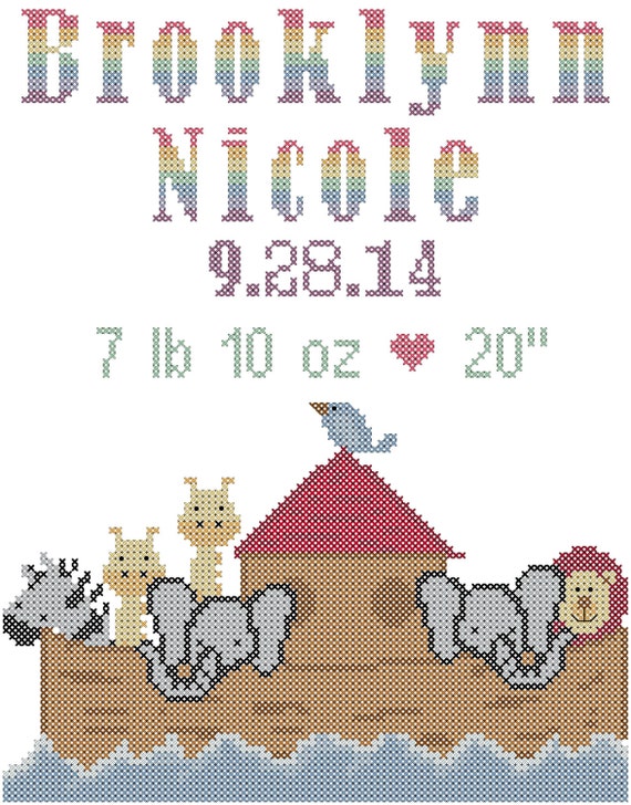 Modern Baby Cross Stitch Pattern Noah's Ark Themed with