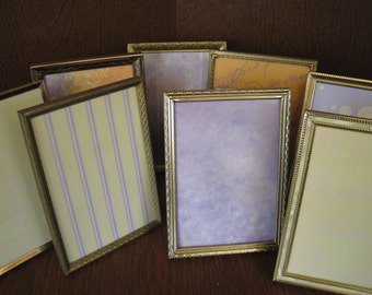 6 Brass Tone Metal Picture Frame Collection, Vintage Table Top Gold Frame Set, 8" x 10"