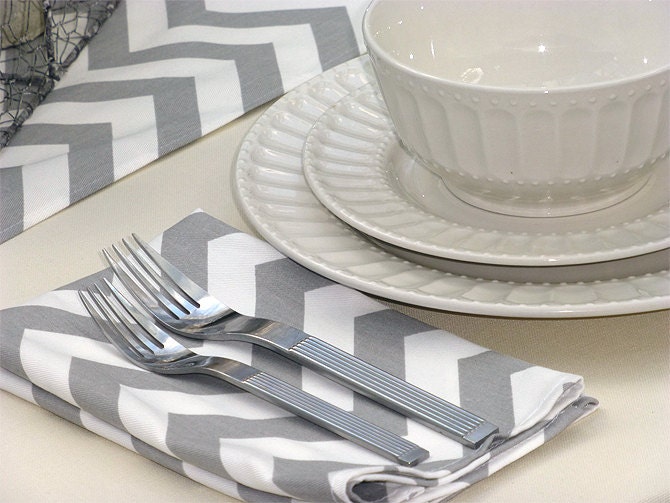 Dinner Napkins Set of 4 Grey Chevron Fabric Dinner Napkins