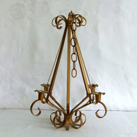 Vintage Hanging Candelabra 4 Light Antique Gold Hollywood