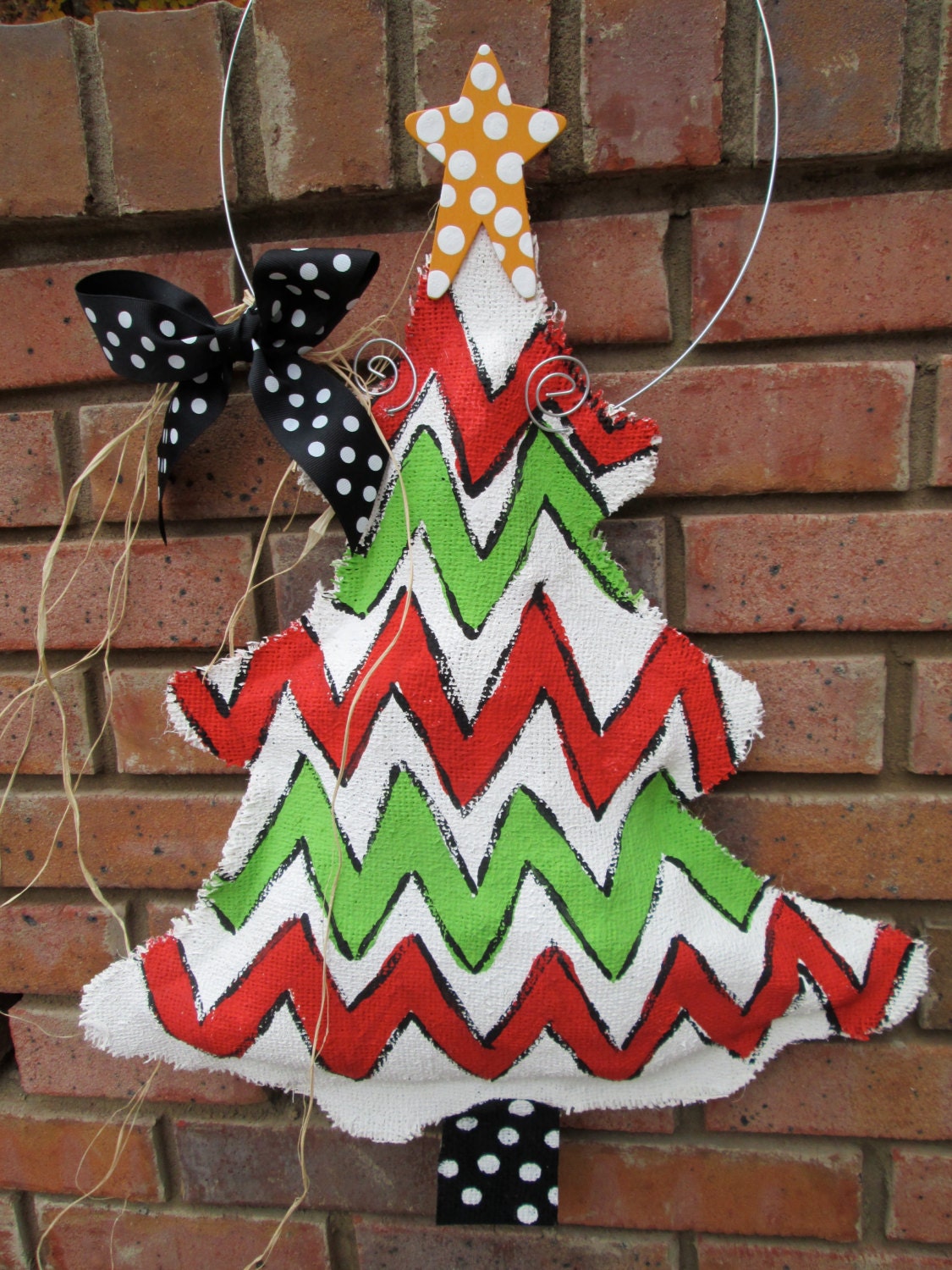 Burlap Christmas Tree Red and Green Chevron Burlap Door Hanger