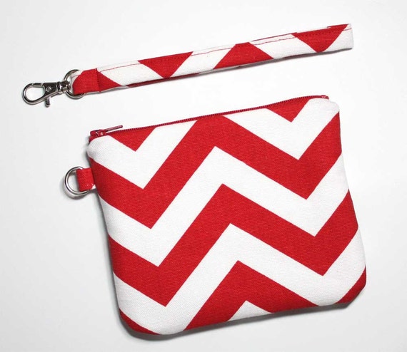 Small Wristlet Clutch - Red and White Chevron with Detachable Wrist ...