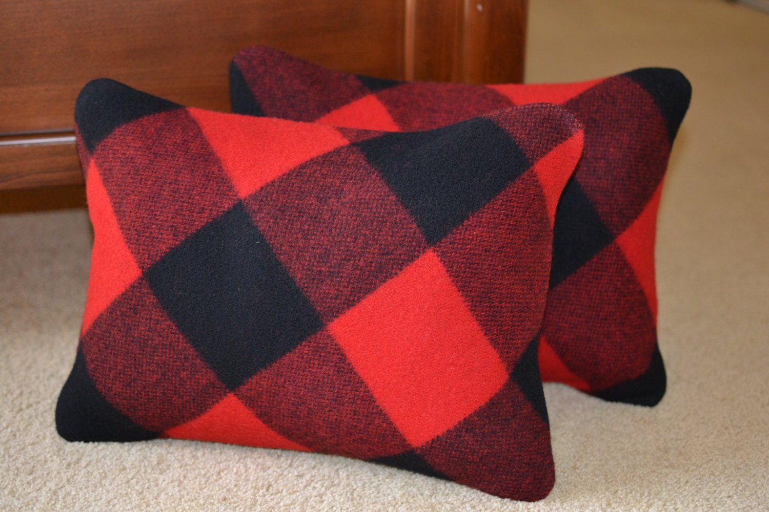 PAIR Buffalo Plaid Pillow Covers red and black by FilbertFashions