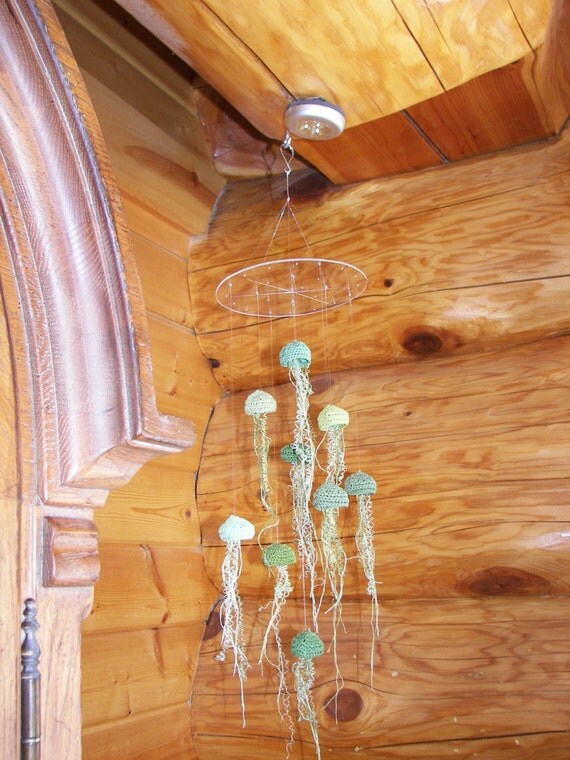 Green Crochet Jellyfish Mobile
