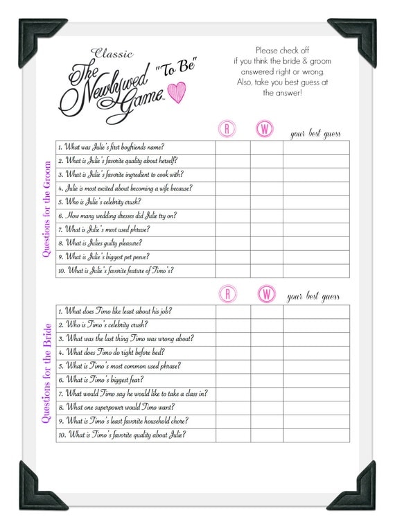 shower newlywed games bridal bachelorette bride groom questions printable activities decorations newlyweds similar couple cards showers sister friend ed answers