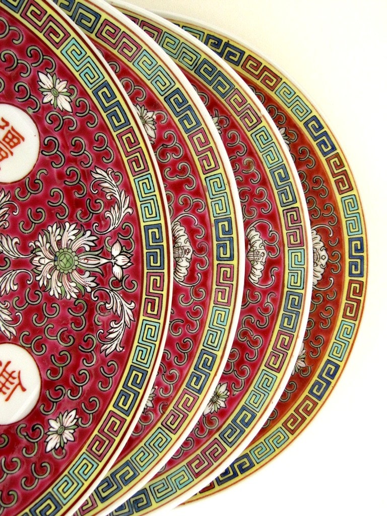 Asian Chinese Porcelain Dinner Plates Set Of 4 Famille Rose