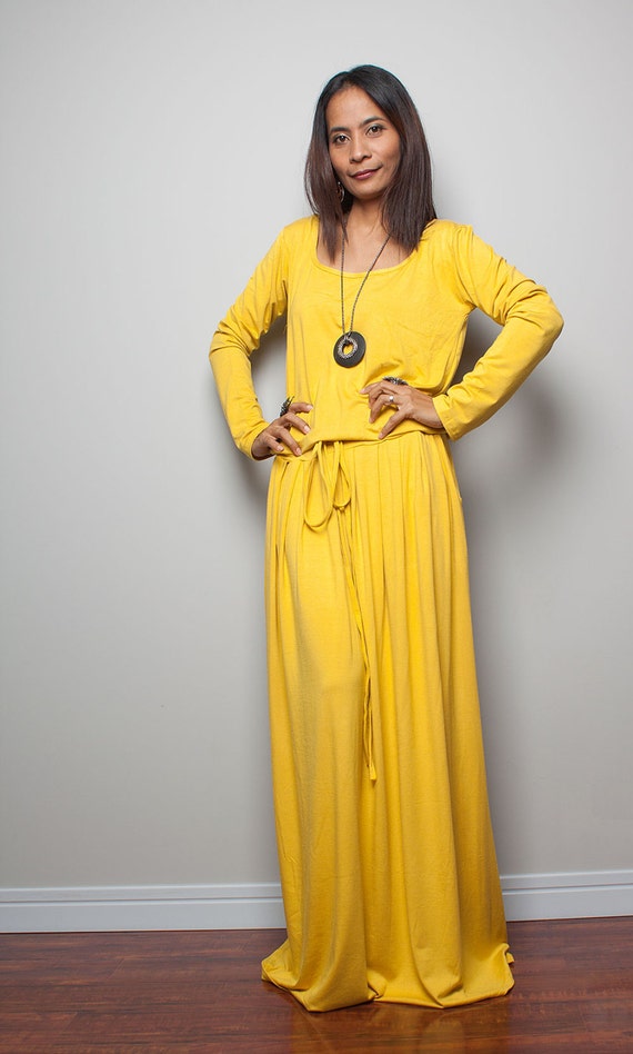 Maxi Dress Yellow Long Sleeve dress : Autumn Thrills