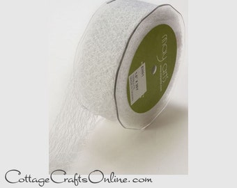 Net Ribbon White Mesh, 1 1/2" wide - THREE YARDS - May Arts Ribbon, Halloween Spider Web, Craft Ribbon, Lace, Sewing Trim