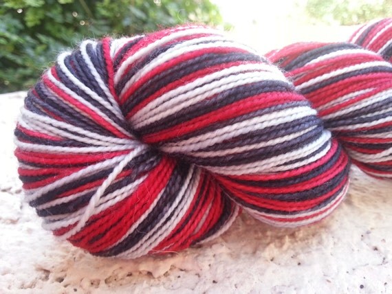 Hand Dyed Self Striping Sock Yarn Hansel n Gretel colorway in superwash merino n nylon by Little Dyeworks