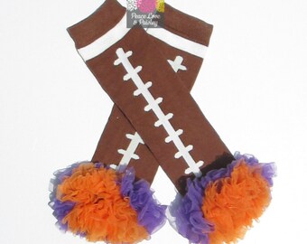 Purple and Orange Chiffon Ruffled Football Leg Warmers, Clemson Baby, Tigers Baby, Baby Girl Ruffled Legwarmers, Baby Girl Clemson