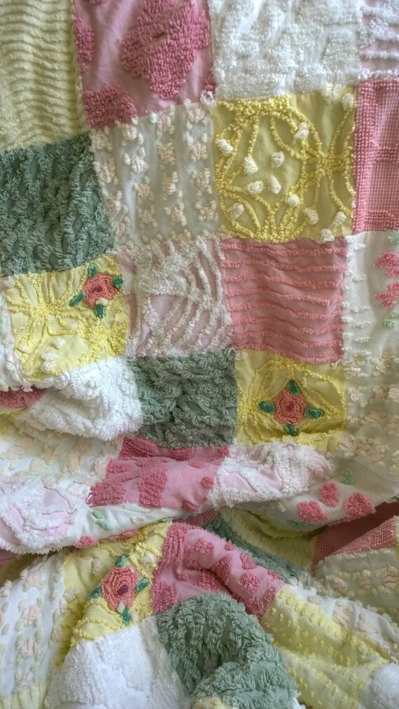 Quilt Large Vintage Chenille Bedspread Patchwork Blanket From
