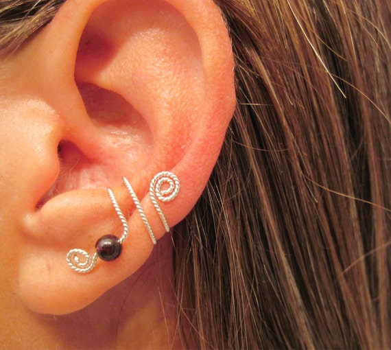 Sterling Silver & Garnet Cartilage Ear Cuff by ArianrhodWolfchild