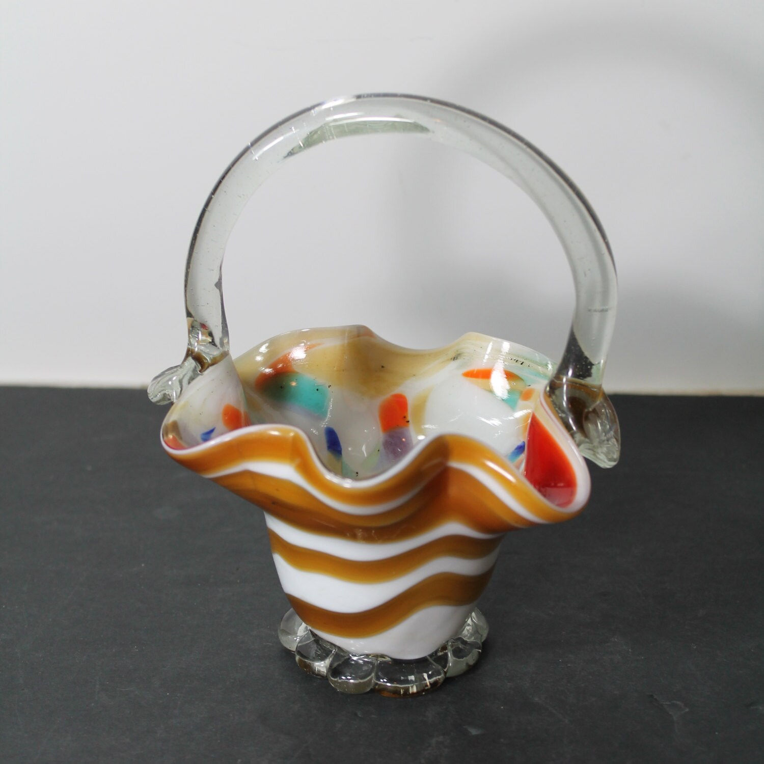 Sale Hand Blown Art Glass multicolor swirl basket
