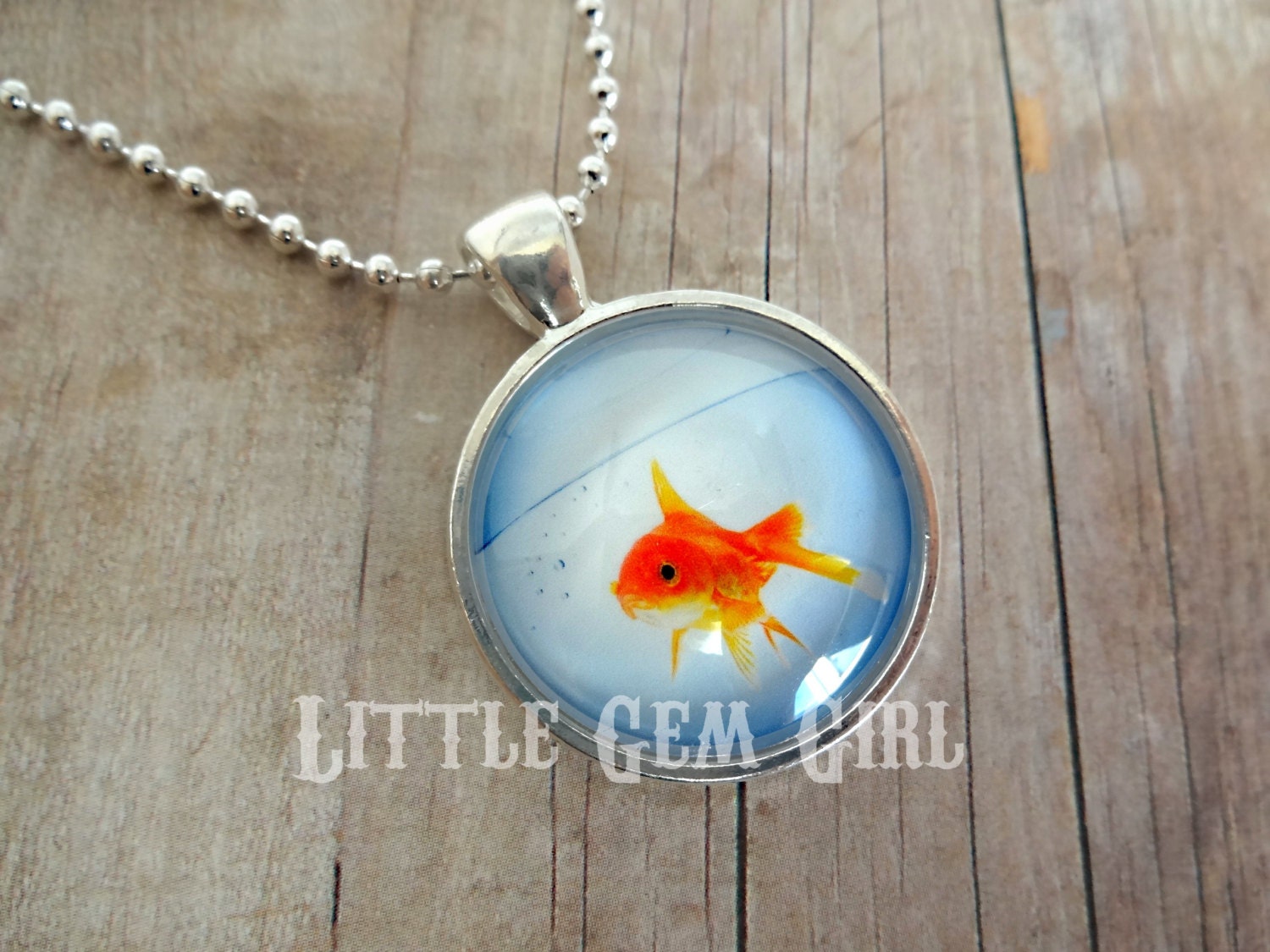 Goldfish Necklace Pendant Gold Fish in Fish Bowl Jewelry