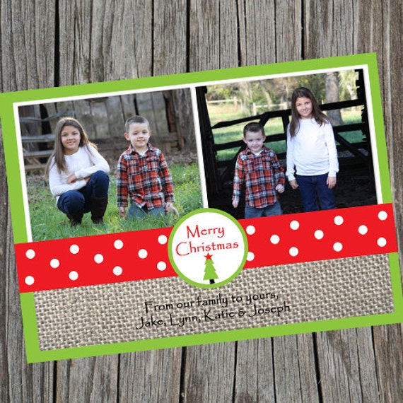 Simple Burlap Christmas Card. Photo Holiday Card Il_570xn