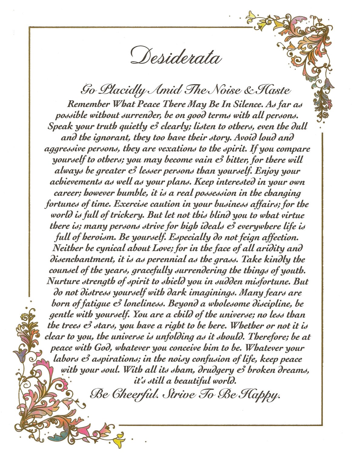 Desiderata Poem Art Print with Gold Metallic by DesiderataGallery
