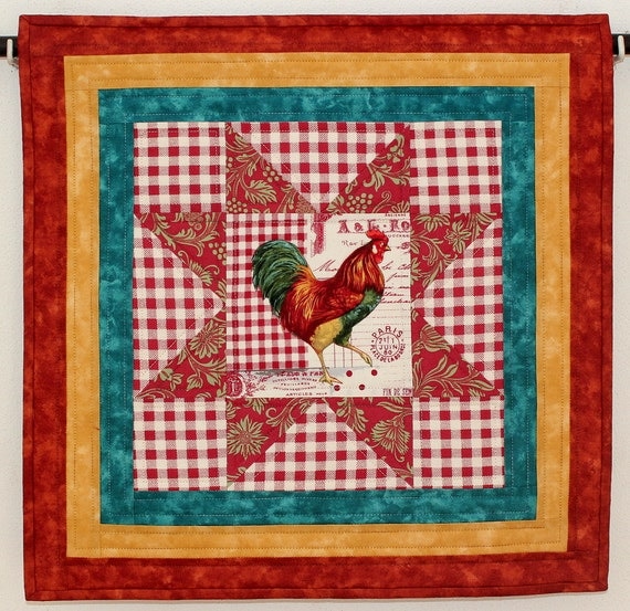 Rooster Wall Hanging Quilted Wall Hanging Red by RedNeedleQuilts
