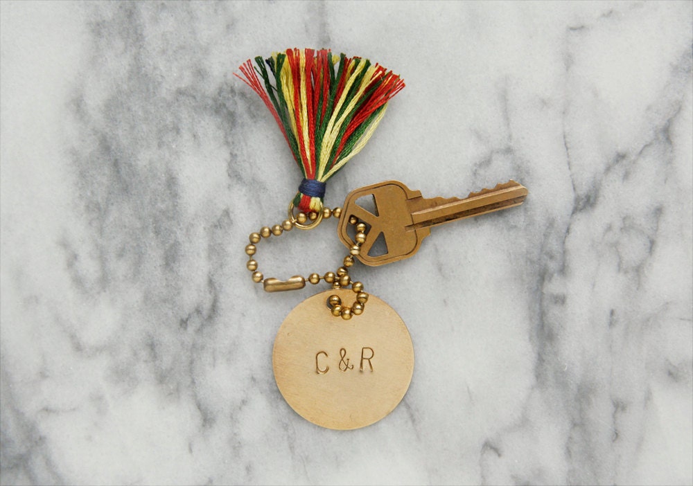 personalized brass keychain // handmade tassel