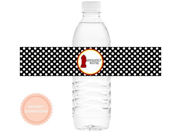 INSTANT DOWNLOAD, FIRETRUCK Birthday, Water Bottle Wraps (Fire Hydrant, Fire Department Drink Wraps) - Printable Libby Lane Press Il_570xn