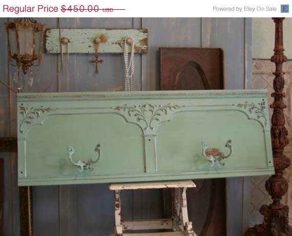 Aqua Green Painted Coat Rack Wall Hanging Chic 4 by RedBarnEstates