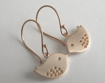Love Birds Earrings, Gold Drop Earrings, Petite Dangle Earrings, Cute Birds Earrings, Lightweight Earrings