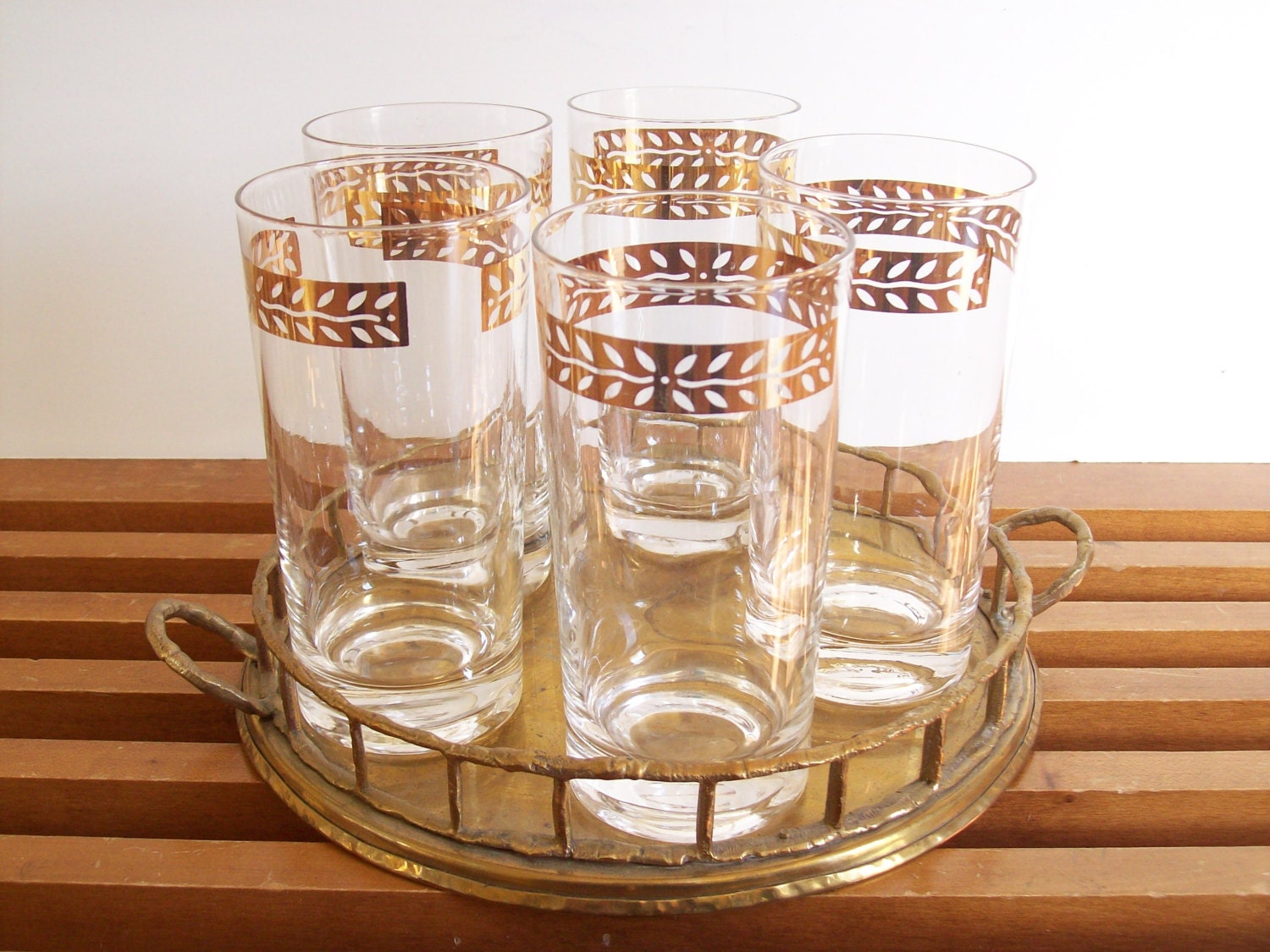 Vintage Gold Trimmed Bar Glasses, Set of 5, MidCentury Barware Haute