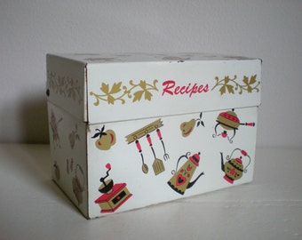 Recipe Box, Old Metal Container ~ Kitchen Tin Boxes for Recipes