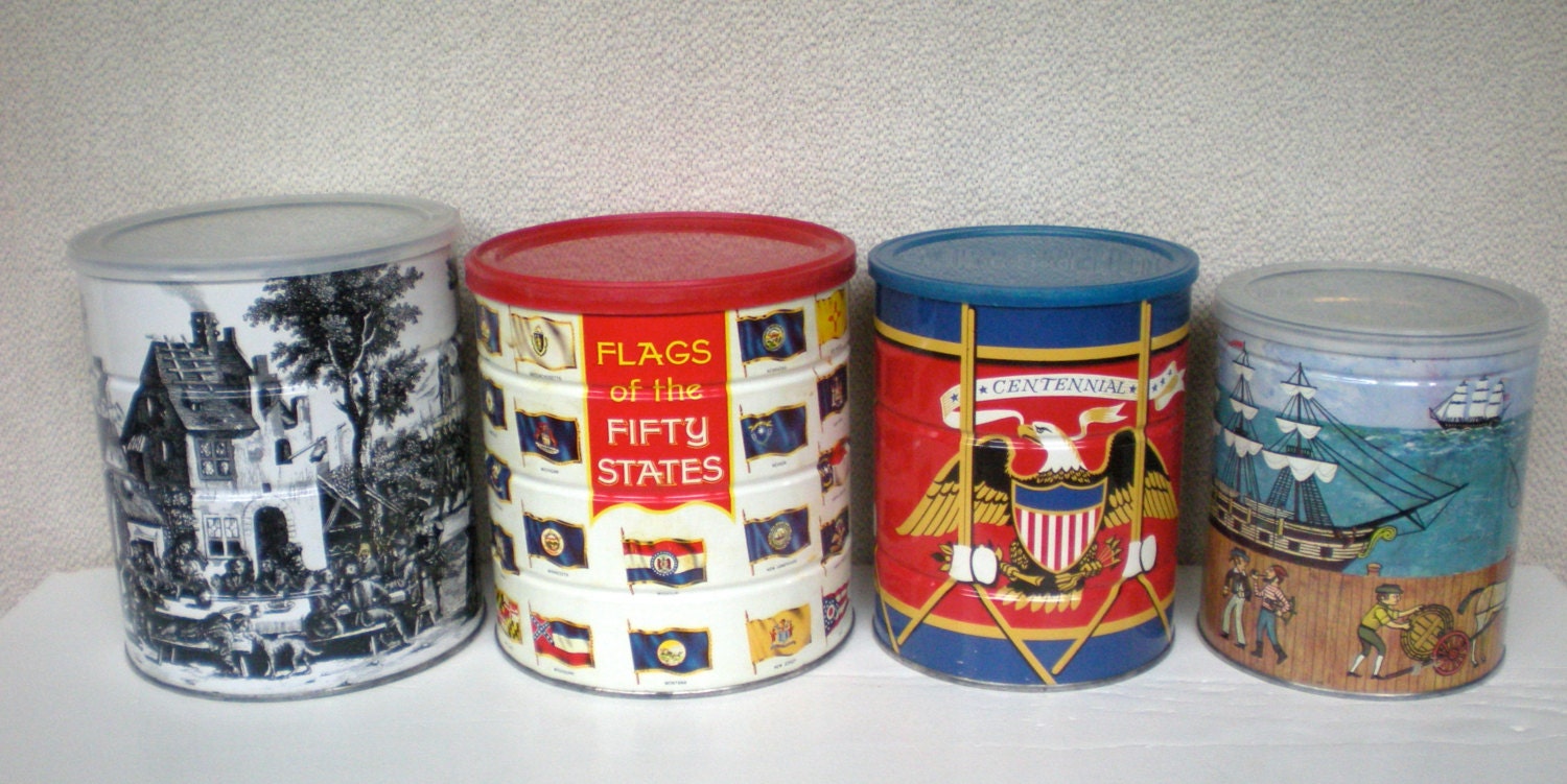 Large Coffee Cans Old Retro Metal Coffee TinsVintage by chloeswirl