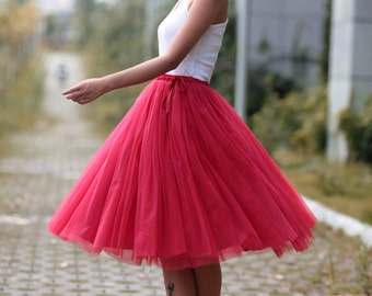 Tulle Skirt Tea length Tutu Skirt Elastic Waist by Sophiaclothing