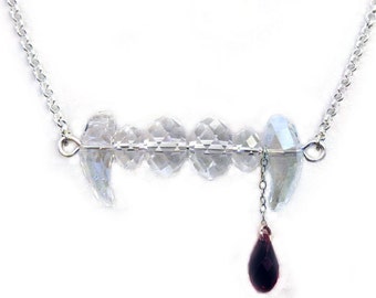 Vampire Fang Necklace - Swarovski Crystal - Halloween Jewelry by Weirdly Cute
