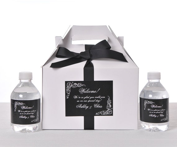 25 Wedding Favor Box / Welcome Box Labels Gable Wedding Box Set with 50 Water Bottle Labels Il_570xn