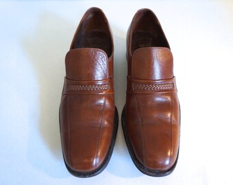 1960's Vintage Men's Brown Leather Braided Loafers Size 10 1/2 - Florsheim Men's Shoes US Size 10.5