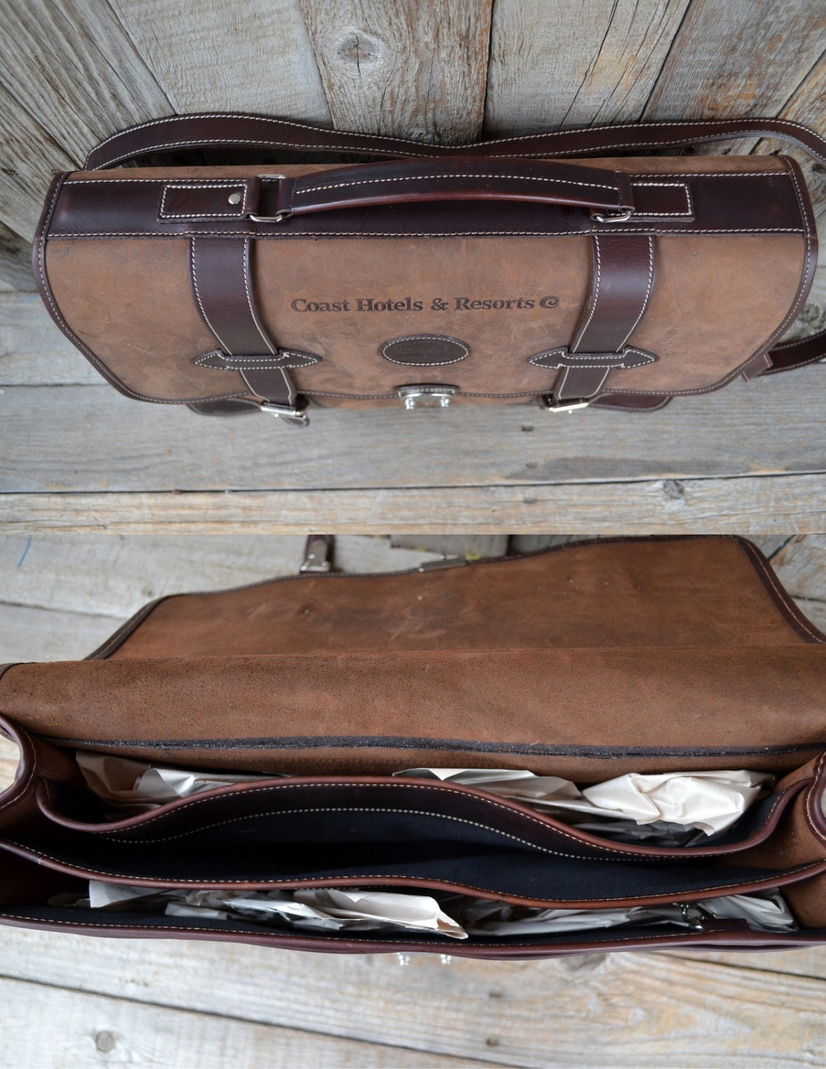 Vintage Roots Canada Brown Leather Briefcase Messenger Bag