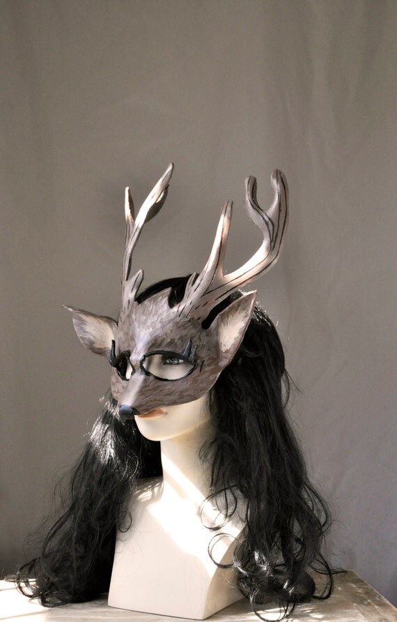 Leather Deer Mask Costume for Masquerade Halloween by HawkandDeer