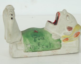 Vintage, Pon My Soul Match Holder, Match Striker, Ashtray, Bisque, Japan, Tobacciana, Collectible, Smoking
