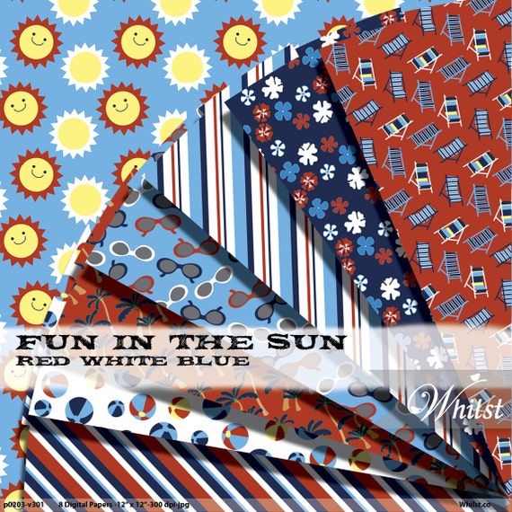 SALE Pool Party digital paper, beach scrapbooking digital paper printable download background : p0203 v301 red white blue Il_570xn