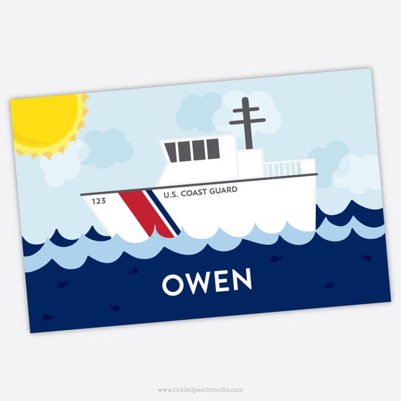 Personalized Placemat for Kids - US Coast Guard Rescue Boat Placemat - laminated, double-sided Il_570xn